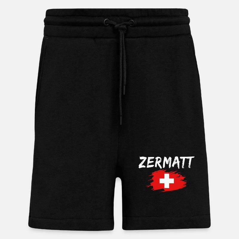 Zermatt Suisse Drapeau - Short bio décontracté fabriqué en UE - SOLID BLACK