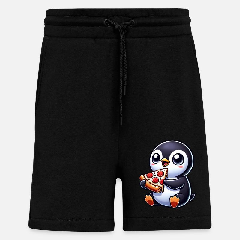 Mignon pingouin pizza dessin animé - Short bio décontracté fabriqué en UE - SOLID BLACK