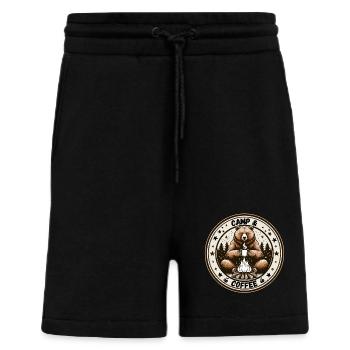 Camping Café Camper Ours Camping Feu de camp - Short bio décontracté fabriqué en UE - SOLID BLACK - Devant