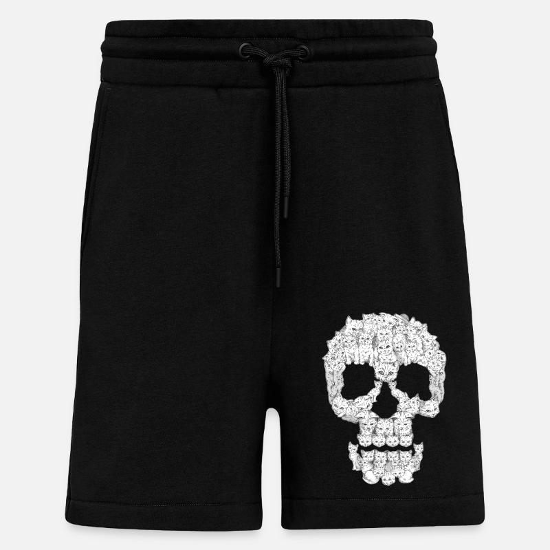 Crâne de chat Graphique - Short bio décontracté fabriqué en UE - SOLID BLACK