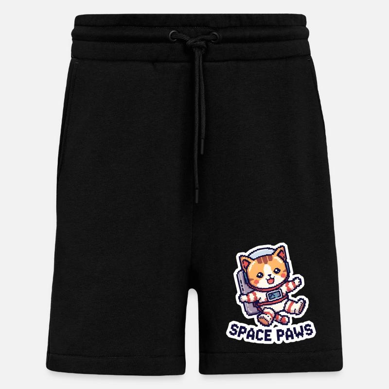 Space Paws – Pixel Cat in Space - Shorts - made by SPREAD - SOLID BLACK