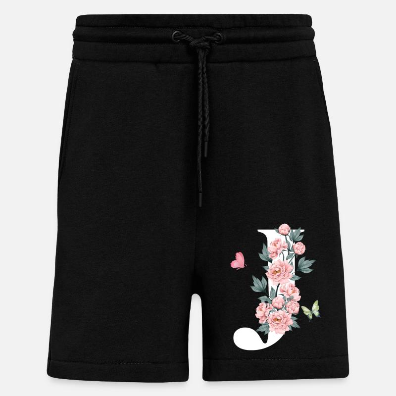 Lettre j fleurs rose - Short bio décontracté fabriqué en UE - SOLID BLACK