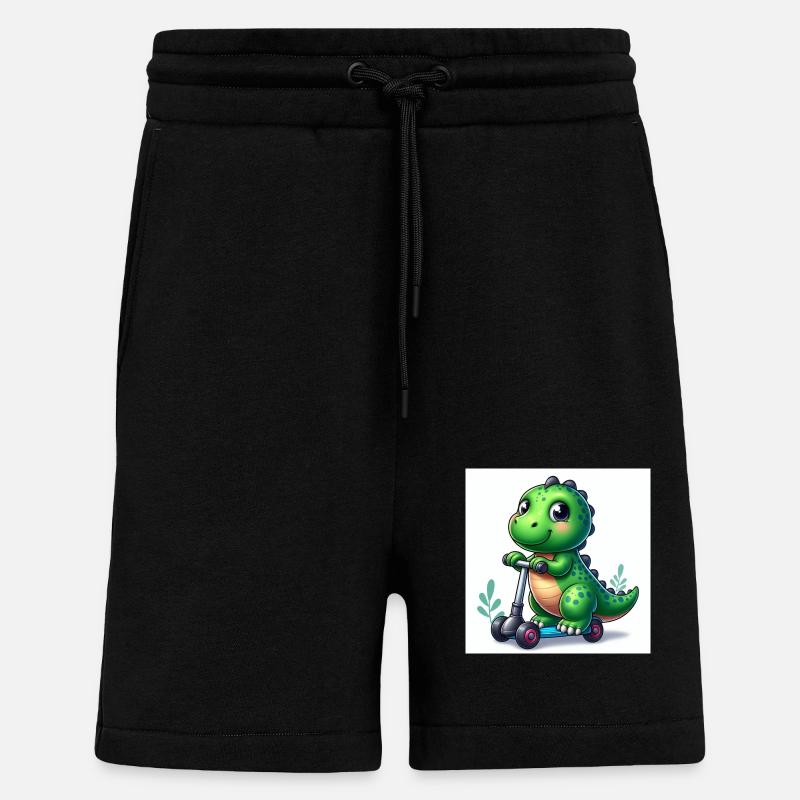 Dinosaure vert sur un scooter - Short bio décontracté fabriqué en UE - SOLID BLACK