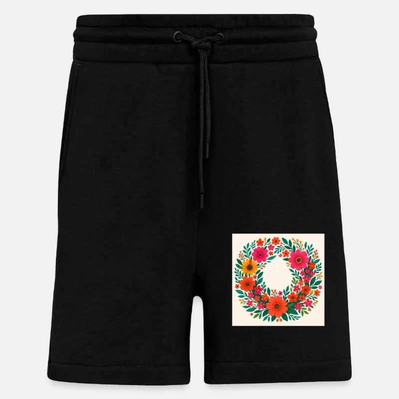 Spring flowers - Short bio décontracté fabriqué en UE - SOLID BLACK