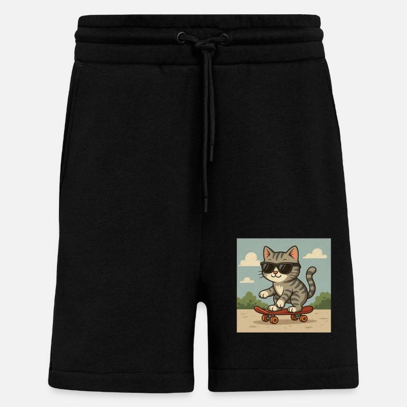 Chat cool sur le skateboard - Short bio décontracté fabriqué en UE - SOLID BLACK