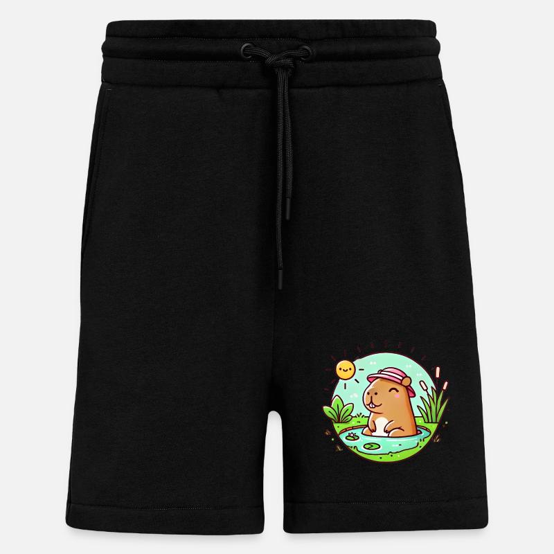 Chill Capybara au soleil Illustration - Short bio décontracté fabriqué en UE - SOLID BLACK