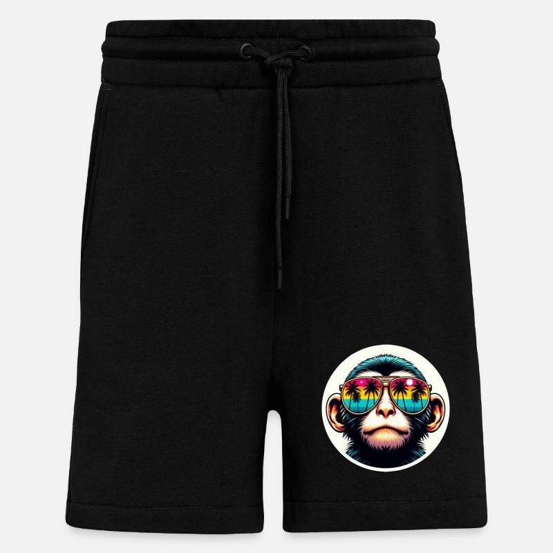 Affe Brille Palmen bunt - Shorts - made by SPREAD - SOLID BLACK