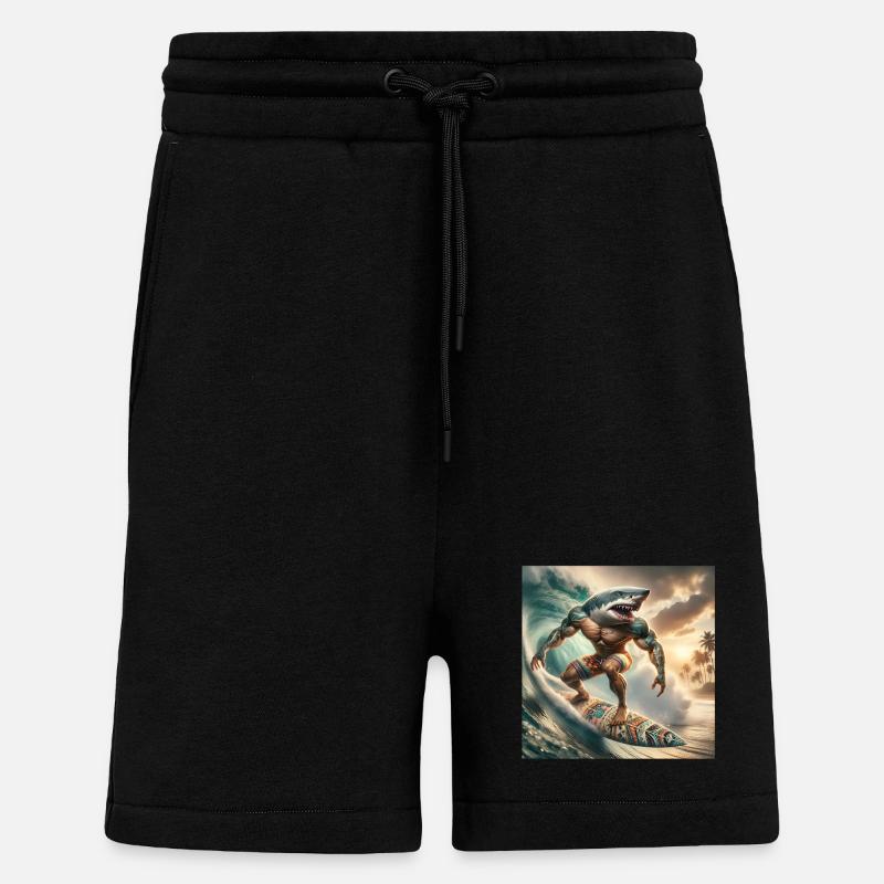 Surfer Shark Design Créatif - Short bio décontracté fabriqué en UE - SOLID BLACK