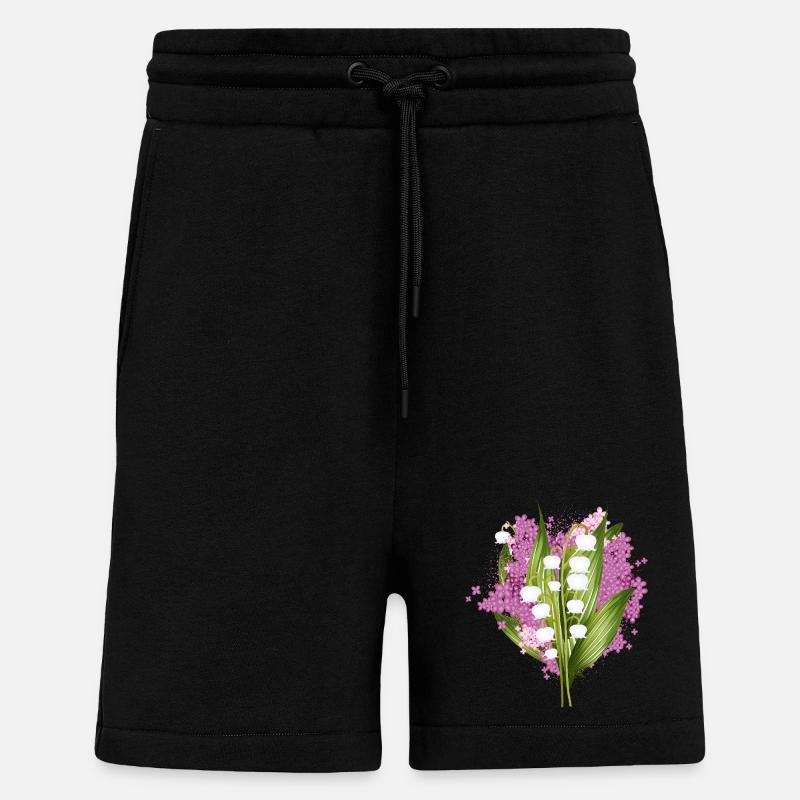 Muguet-de-vallée et lilas comme salut printanier - Short bio décontracté fabriqué en UE - SOLID BLACK