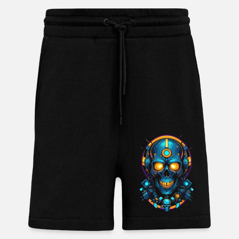 Futuristic blue gold skull - Shorts - made by SPREAD - SOLID BLACK
