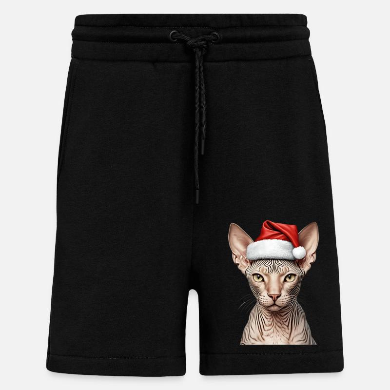 Chat sphynx de Noël - Short bio décontracté fabriqué en UE - SOLID BLACK
