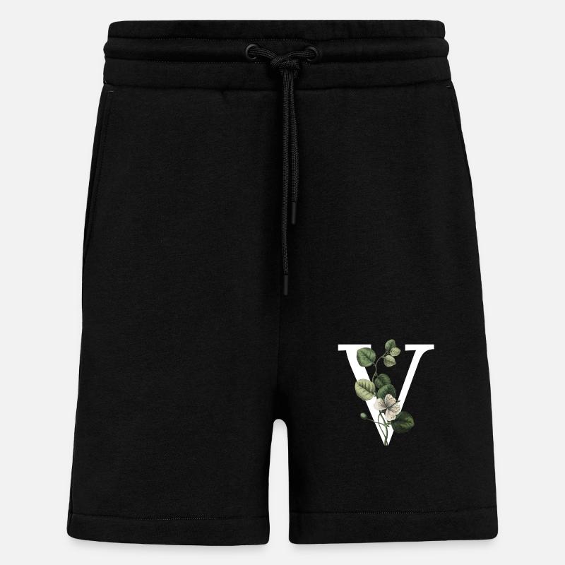 Green Botanical Letter V - Shorts - made by SPREAD - SOLID BLACK