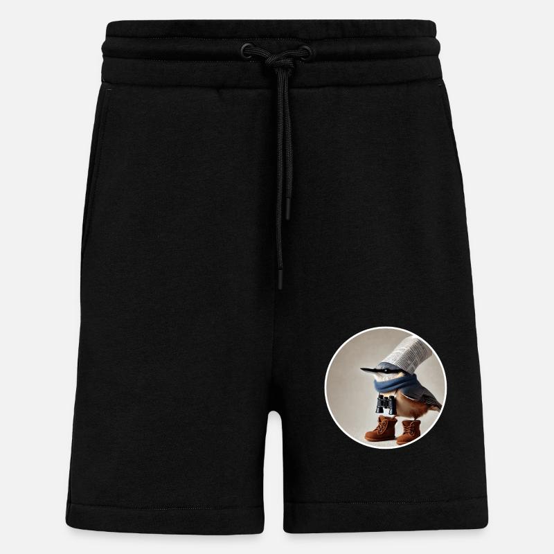 Nuthatch with binoculars - Shorts - made by SPREAD - SOLID BLACK