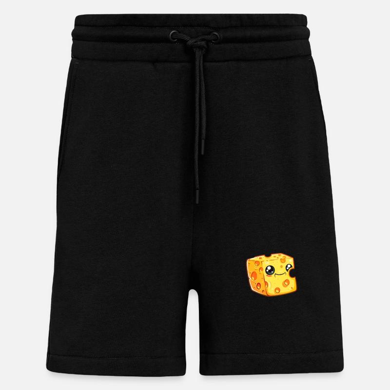 Bloc de fromage dessiné souriant - Short bio décontracté fabriqué en UE - SOLID BLACK