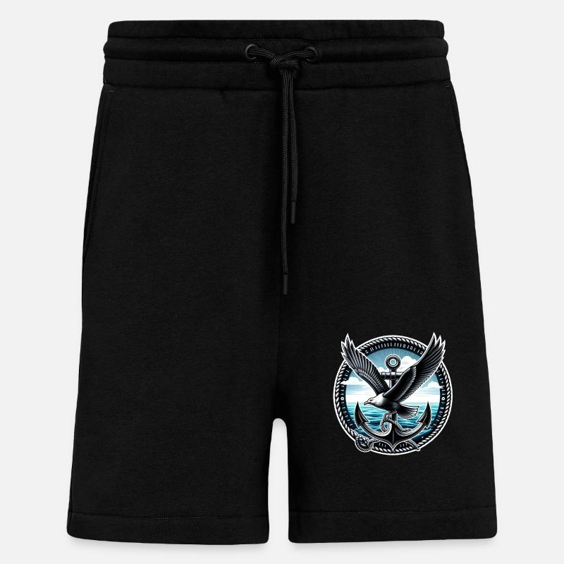 Mouette avec ancre - Short bio décontracté fabriqué en UE - SOLID BLACK