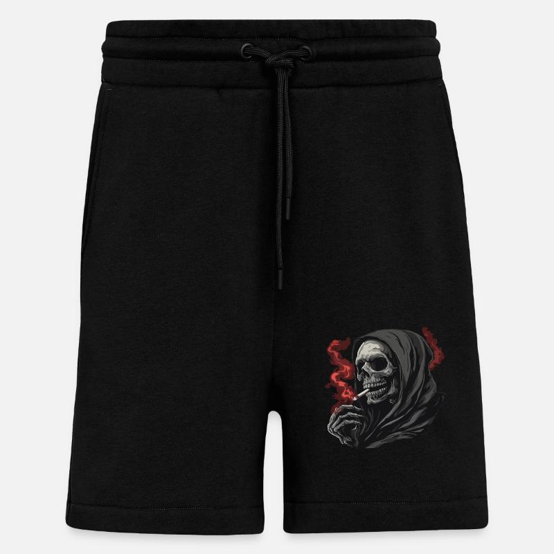 Grim Reaper avec une cigarette. - Short bio décontracté fabriqué en UE - SOLID BLACK