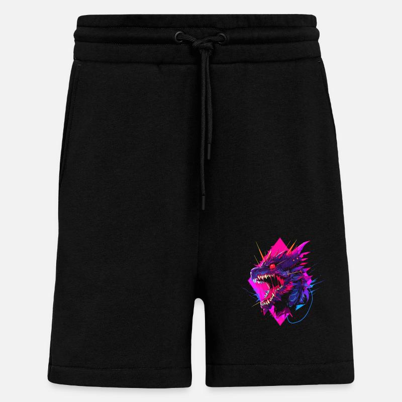 Synthwave Dragon - Short bio décontracté fabriqué en UE - SOLID BLACK