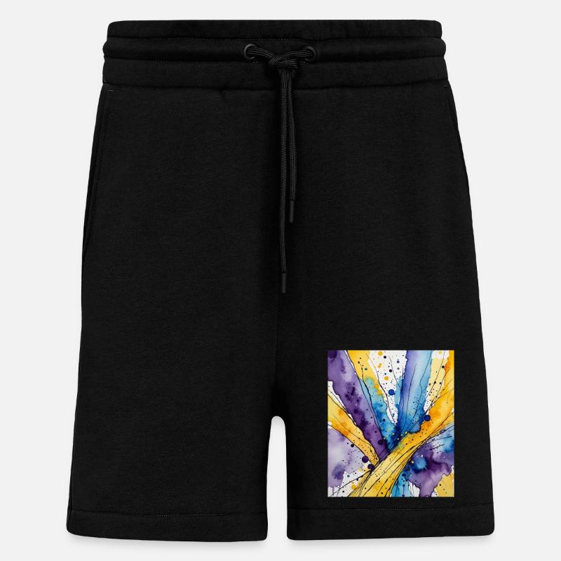 Tourbillon aquarelle Bleu, jaune, violet - Short bio décontracté fabriqué en UE - SOLID BLACK