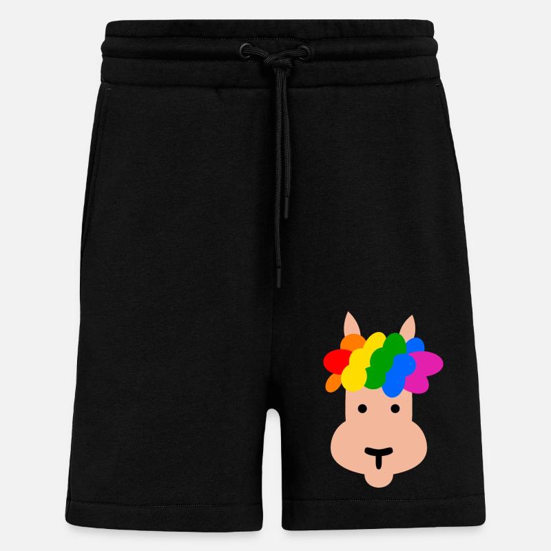 Lama avec coiffure arc-en-ciel - Short bio décontracté fabriqué en UE - SOLID BLACK