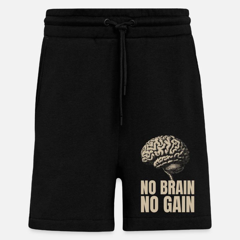 No Brain No Gain - Short bio décontracté fabriqué en UE - SOLID BLACK