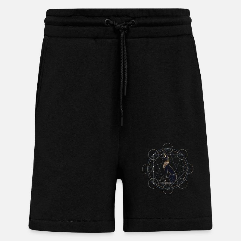 Chat égyptien Géométrie sacrée - Short bio décontracté fabriqué en UE - SOLID BLACK