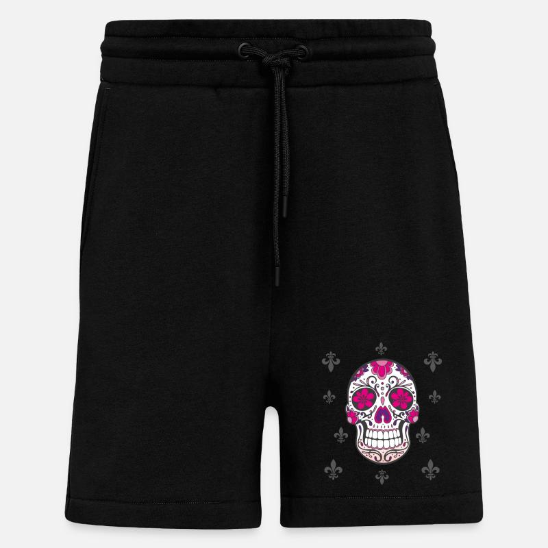 Sugar Skull Fleur De Lis - Short bio décontracté fabriqué en UE - SOLID BLACK