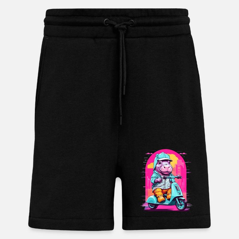 Nilpferd auf Roller - Shorts - made by SPREAD - SOLID BLACK