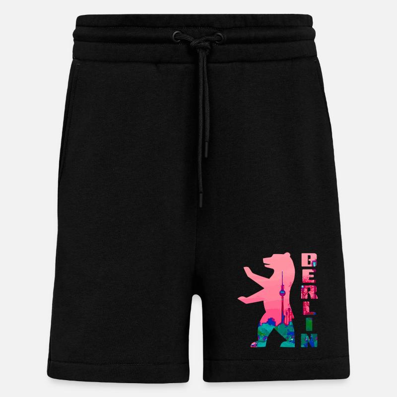 Silhouette de néon d’ours de Berlin - Short bio décontracté fabriqué en UE - SOLID BLACK
