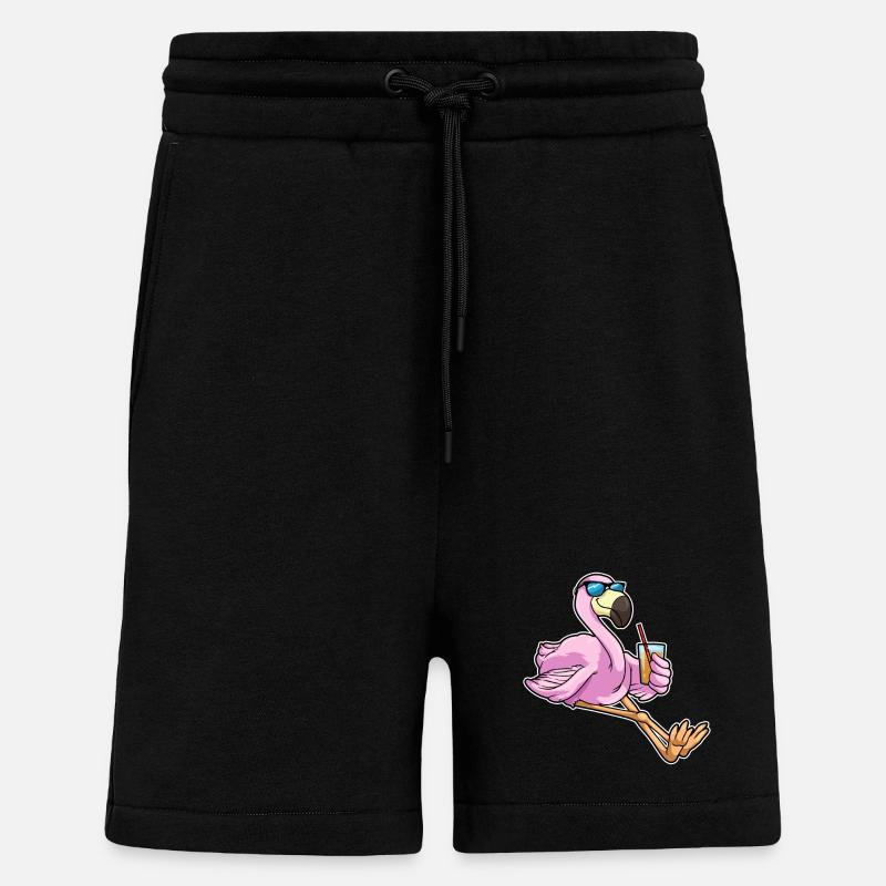 Flamingo mit Getränk mit Strohhalm - Shorts - made by SPREAD - SOLID BLACK