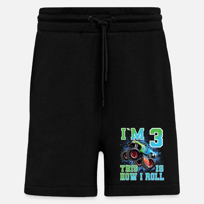 3 ans anniversaire d’enfant Monstertruck - Short bio décontracté fabriqué en UE - SOLID BLACK