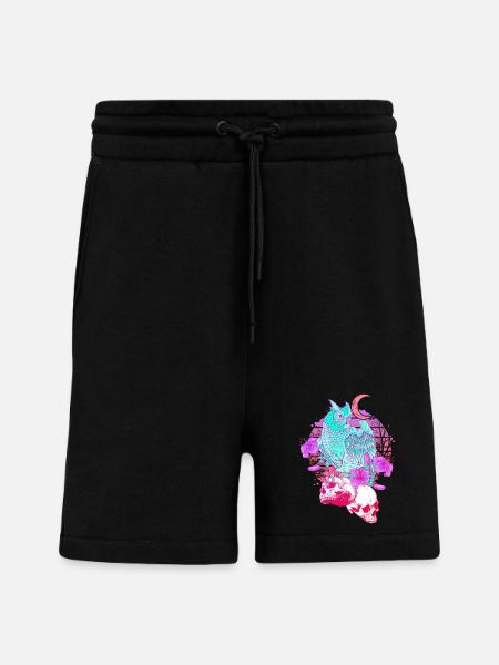 Pastel Goth Skull Owl Aesthetic Clothes Moon - Shorts - made by SPREAD - SOLID BLACK