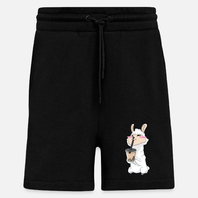 Lama Bubble Tea Kawaii Anime - Short bio décontracté fabriqué en UE - SOLID BLACK
