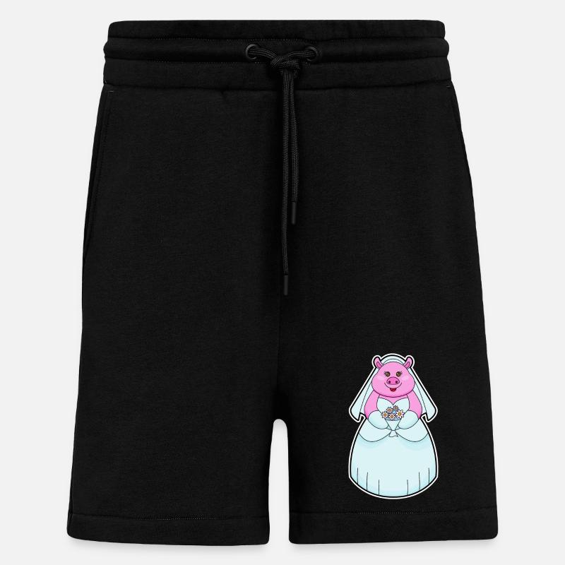 Cochon comme mariée avec voile - Short bio décontracté fabriqué en UE - SOLID BLACK