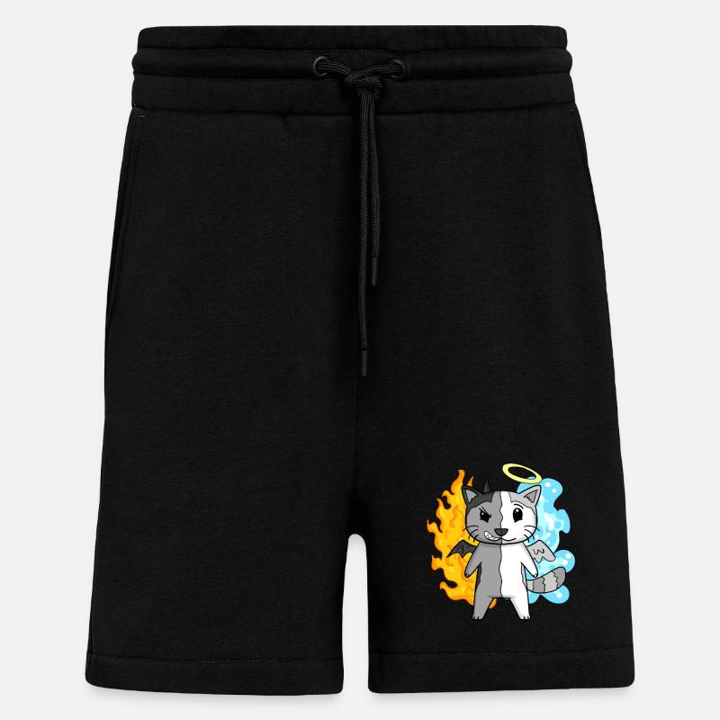 Ange chat et diable - Short bio décontracté fabriqué en UE - SOLID BLACK