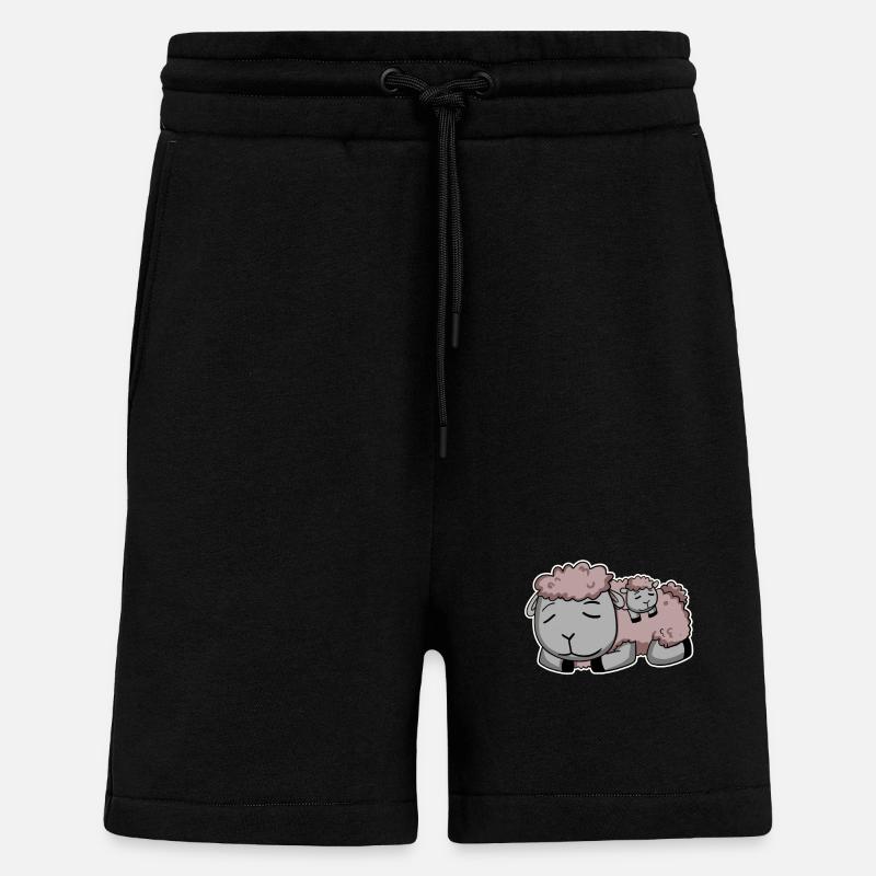 Moutons avec bébé moutons - Short bio décontracté fabriqué en UE - SOLID BLACK