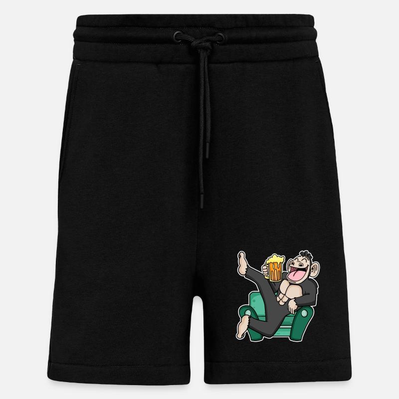 Funny monkey drinks beer - Shorts - made by SPREAD - SOLID BLACK