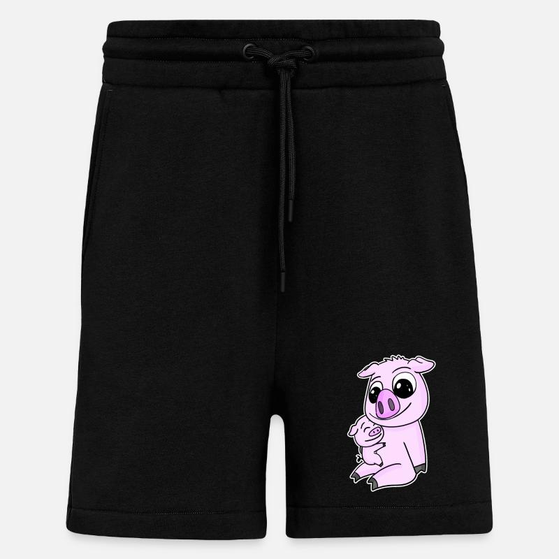 Famille - Cochon avec bébé cochon - Short bio décontracté fabriqué en UE - SOLID BLACK
