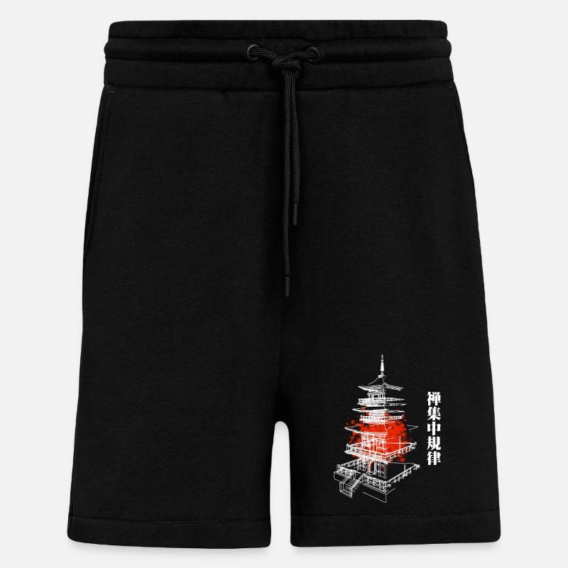 Pagode Zen en rouge abstrait - Short bio décontracté fabriqué en UE - SOLID BLACK