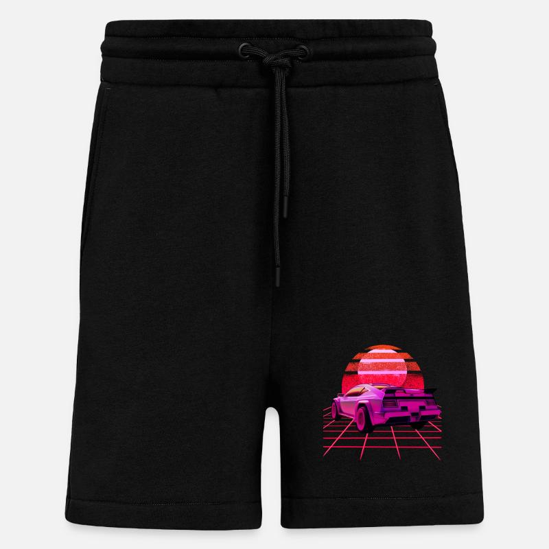 Retro Wave super Car Sunset - Shorts - made by SPREAD - SOLID BLACK