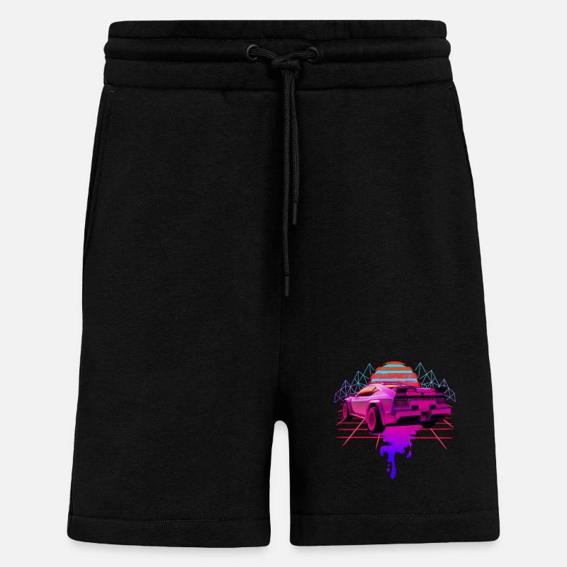 Retro Wave Racing Supercar - Short bio décontracté fabriqué en UE - SOLID BLACK