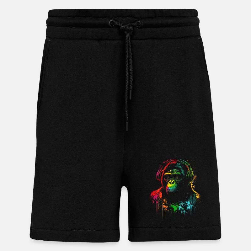 Regenbogen Gorilla Kopfhörer - Shorts - made by SPREAD - SOLID BLACK