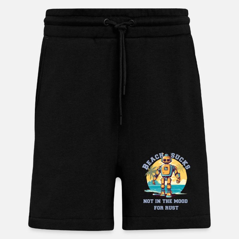 Robot sur la plage avec lettrage - Short bio décontracté fabriqué en UE - SOLID BLACK