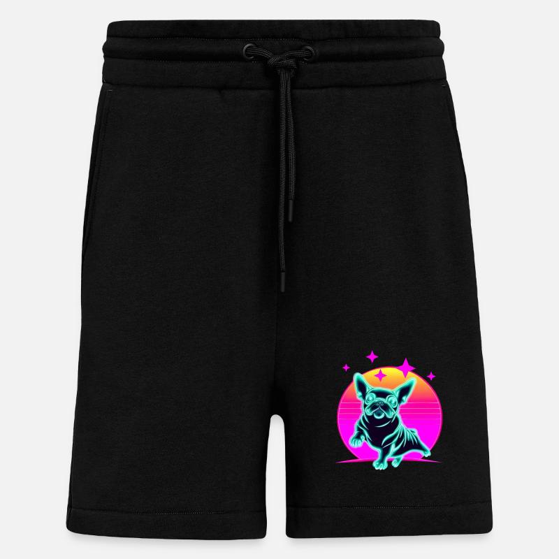 Bulldog français Synthwave Frenchie - Short bio décontracté fabriqué en UE - SOLID BLACK