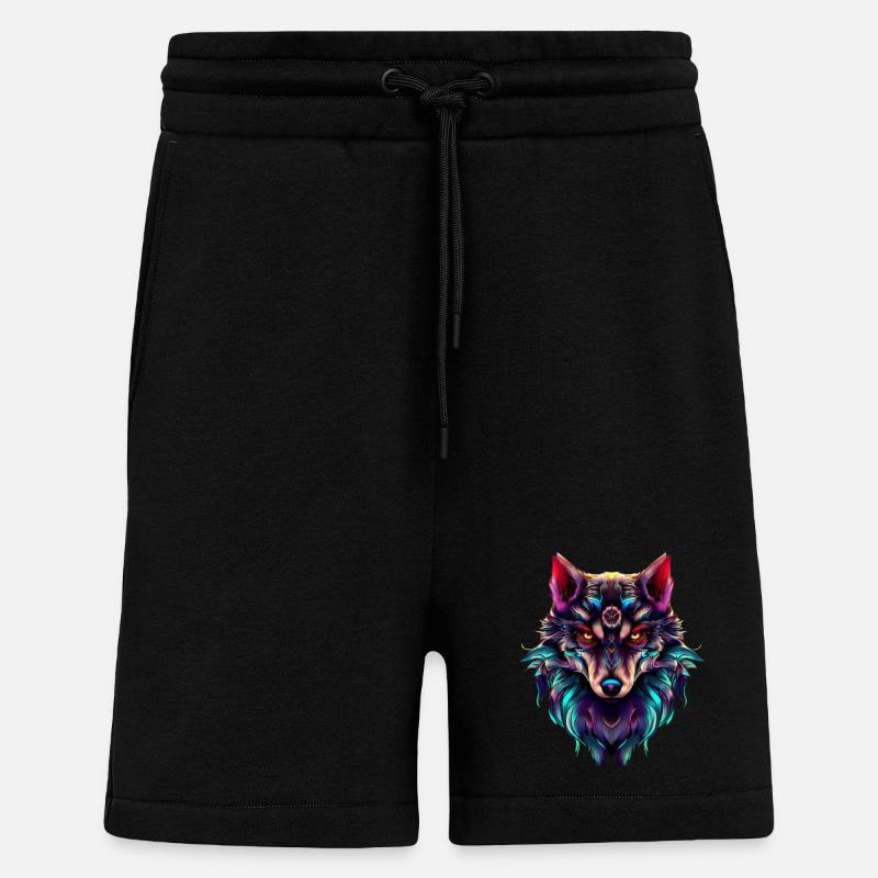 Wolf’s Head Synthwave Wolf - Short bio décontracté fabriqué en UE - SOLID BLACK