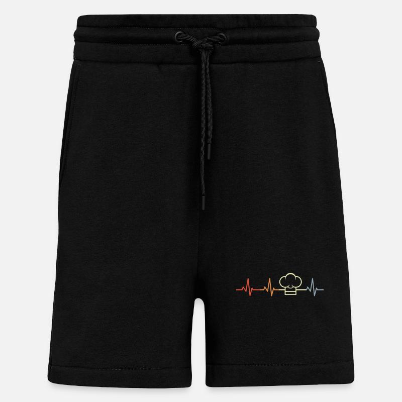 Retro Chef's Hat Heart Line - Shorts - made by SPREAD - SOLID BLACK