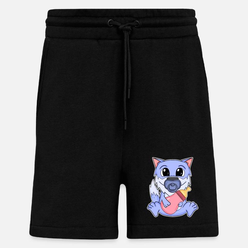 Motif de bébé loup - Short bio décontracté fabriqué en UE - SOLID BLACK
