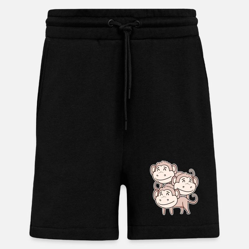 Singe mignon - Motif de singe - Short bio décontracté fabriqué en UE - SOLID BLACK