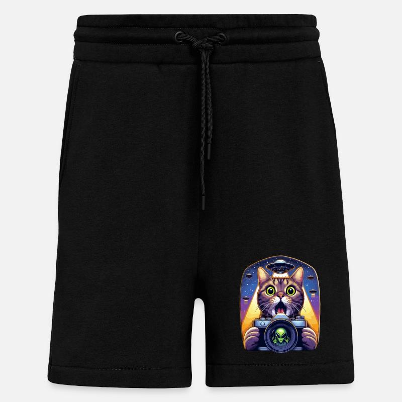 Lustige verängstigte Katze mit UFO-Alien-Angriff 3D-Effekt - Shorts - made by SPREAD - SOLID BLACK