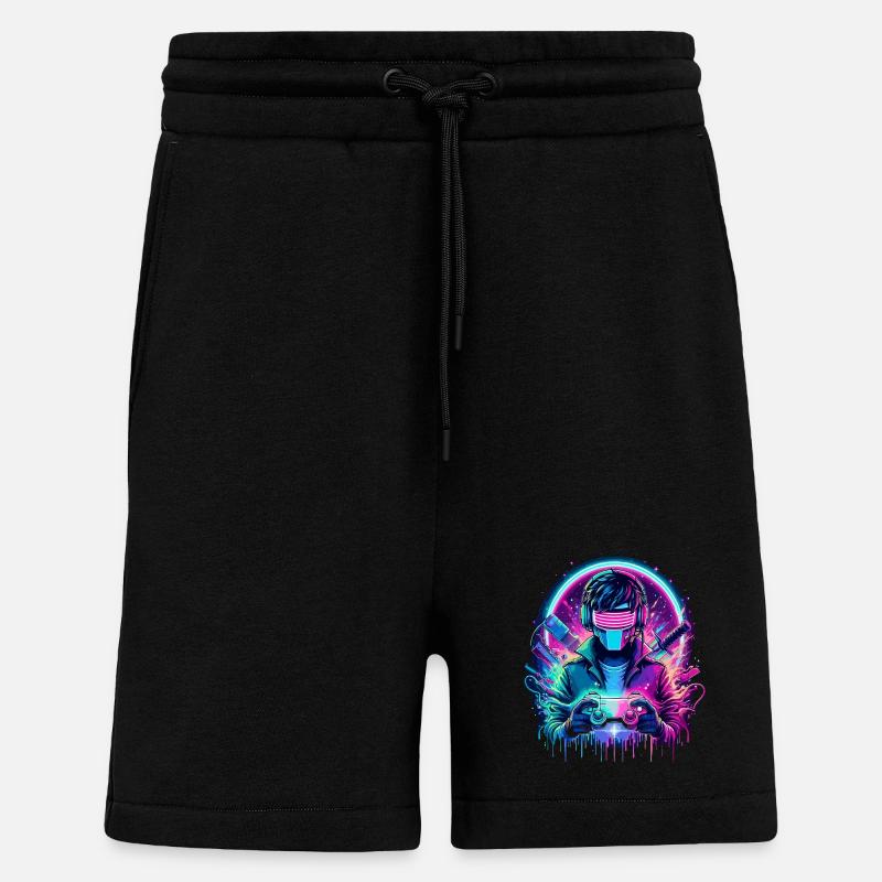 Neon Cyber Controller - Retro Gaming Power - Shorts - made by SPREAD - SOLID BLACK