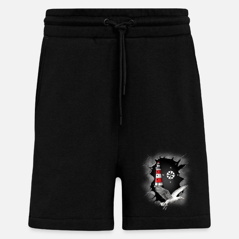 Möwe Leuchtturm Kompass maritim Ahoi - Shorts - made by SPREAD - SOLID BLACK